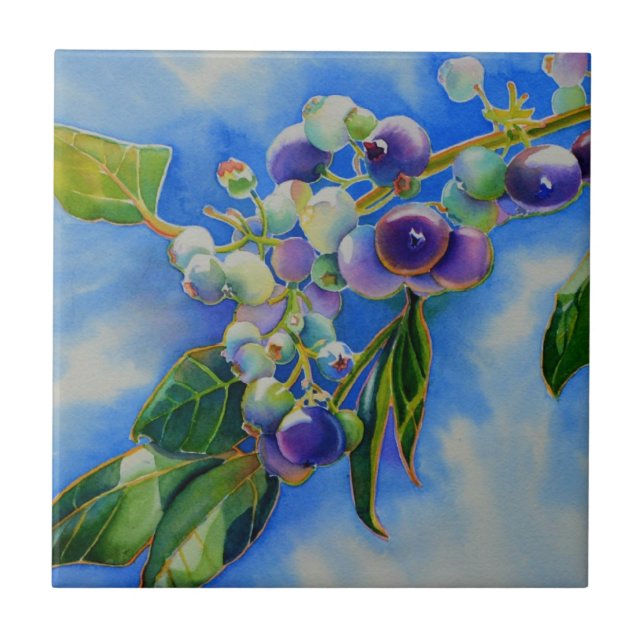 Blueberry watercolor painting tile (Front)