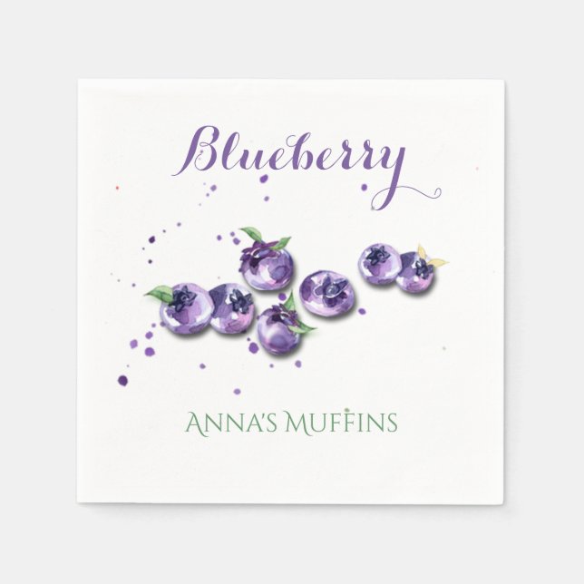 Blueberry Watercolor Paper Napkin (Front)