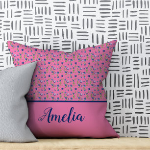 Blueberry watercolor pattern cute name pink throw pillow