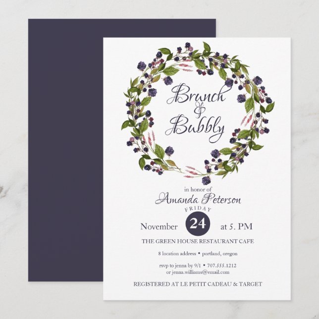Blueberry | WEDDING  BRUNCH & Bubbly Invitation (Front/Back)