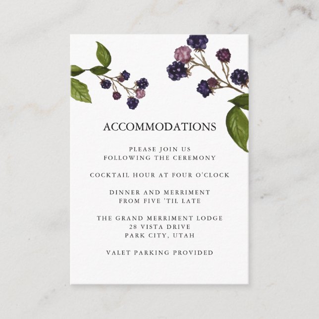 Blueberry | WEDDING Hotel Accommodation Enclosure Card (Front)