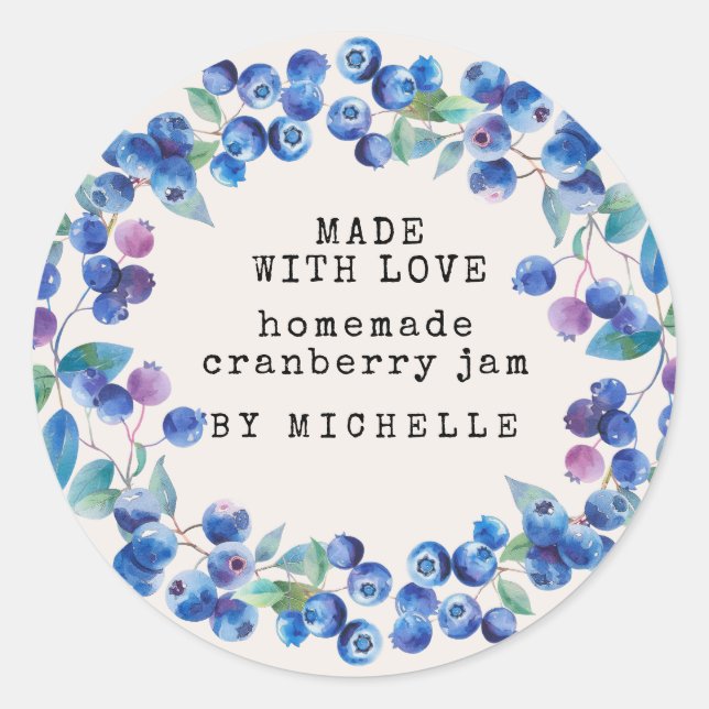 Blueberry Wreath Watercolor Jam Label Canning (Front)