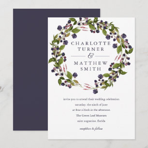 BlueBerry Wreath Wedding Invitation