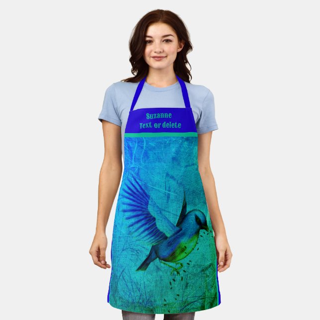 Bluebird Abstract Animal Art Personalized Apron (Worn)