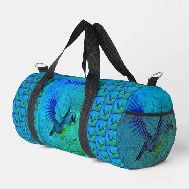 Bluebird Abstract Animal Art Personalized Duffle Bag (Right Corner)