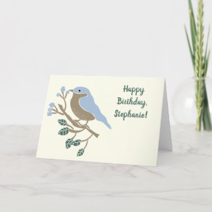 Bluebird and Blueberries Personalized Birthday Card