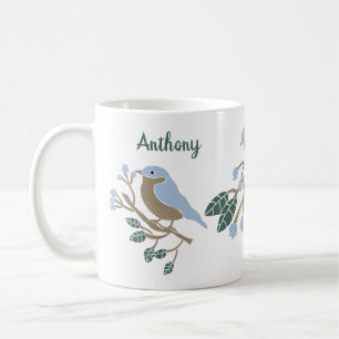 Bluebird and Blueberries Personalized Coffee Mug