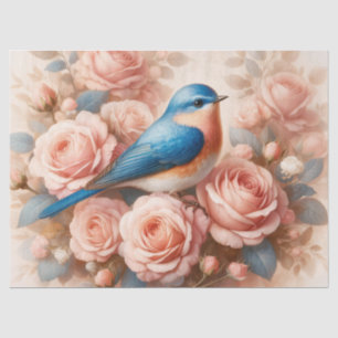 Bluebird and Blush Pink Roses Decoupage Tissue Paper
