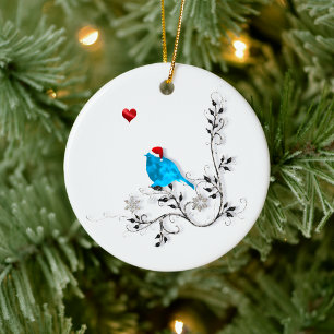 Bluebird and Heart! Ceramic Ornament