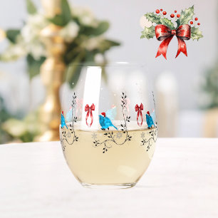 Bluebird at Christmas Stemless Wine Glass