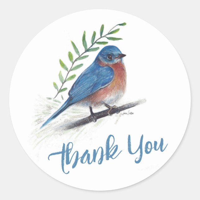 Bluebird Bird Art Thank You Classic Round Sticker (Front)