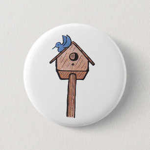 Bluebird Birdhouse...Button... 2 Inch Round Button