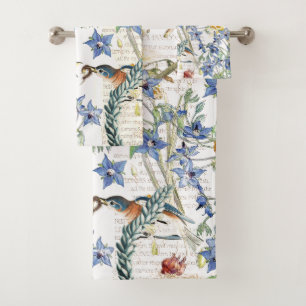 Bluebird Birds Starflower Daffodils Bath Towel Set
