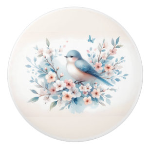 Bluebird Blossom Watercolor Serenity Ceramic Knob