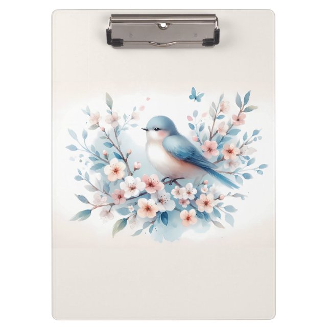 Bluebird Blossom Watercolor Serenity Clipboard (Front)