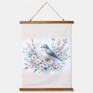 Bluebird Blossom Watercolor Serenity Hanging Tapestry
