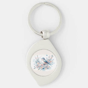 Bluebird Blossom Watercolor Serenity Keychain