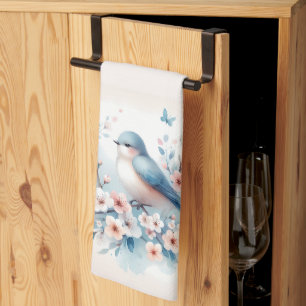 Bluebird Blossom Watercolor Serenity Kitchen Towel