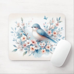 Bluebird Blossom Watercolor Serenity Mouse Pad