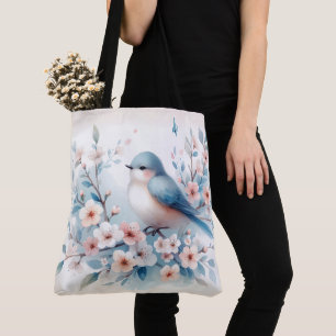 Bluebird Blossom Watercolor Serenity Tote Bag