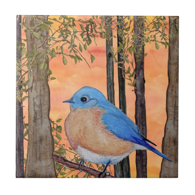 Bluebird Ceramic Tile, Small (4.25" x 4.25") Tile (Front)