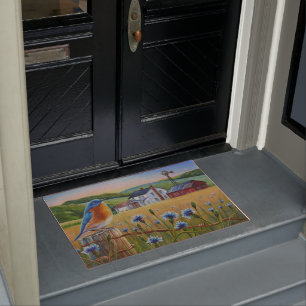Bluebird Cornflowers Summer Farm Watercolor Art Doormat