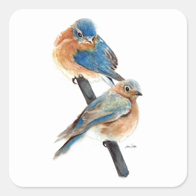 Bluebird Couple Painting Square Sticker (Front)