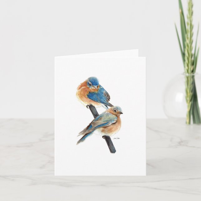 Bluebird Couple Watercolor Art Note Card (Front)