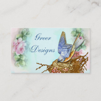 Bluebird dans les roses roses du nid Cartes de vis