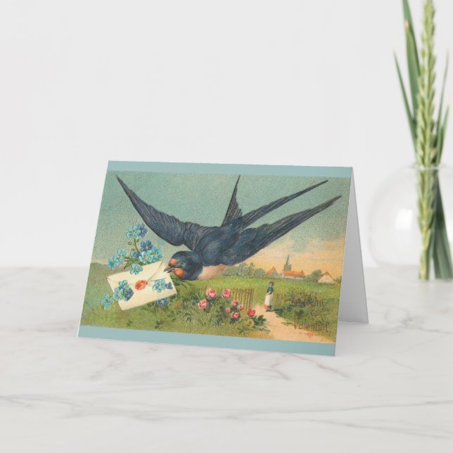 Bluebird Delivers Vintage Valentine, Holiday Card (Front)