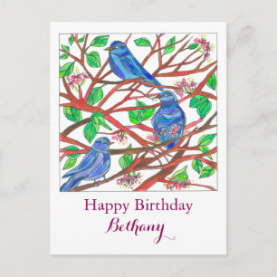 Bluebird Drawing Custom Name Happy Birthday Postcard