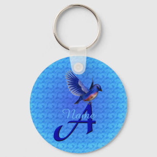 Bluebird Elegant Monogram Initial A Personalized Keychain
