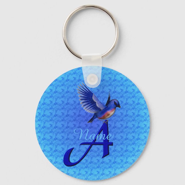 Bluebird Elegant Monogram Initial A Personalized Keychain (Front)