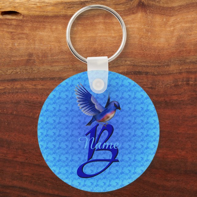Bluebird Elegant Monogram Initial B Personalized Keychain (Front)