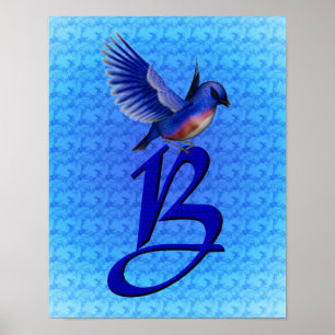 Bluebird Elegant Monogram Initial B Poster