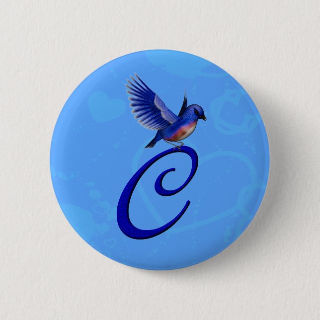 Bluebird Elegant Monogram Initial C 2 Inch Round Button (Front)
