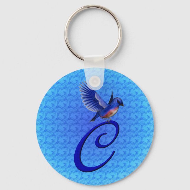 Bluebird Elegant Monogram Initial C Keychain (Front)