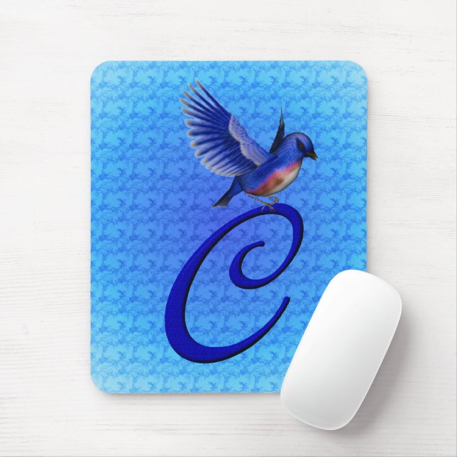 Bluebird Elegant Monogram Initial C Mouse Pad (With Mouse)