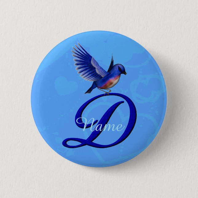 Bluebird Elegant Monogram Initial D Personalized 2 Inch Round Button (Front)