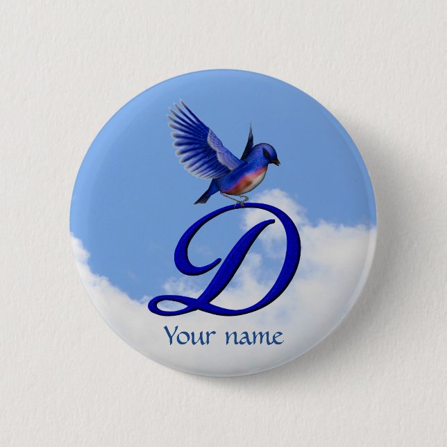 Bluebird Elegant Monogram Initial D Personalized 2 Inch Round Button (Front)