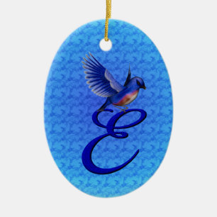 Bluebird Elegant Monogram Initial E  Ceramic Ornament