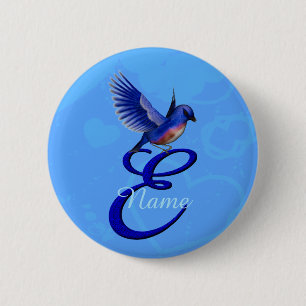 Bluebird Elegant Monogram Initial E Personalized 2 Inch Round Button
