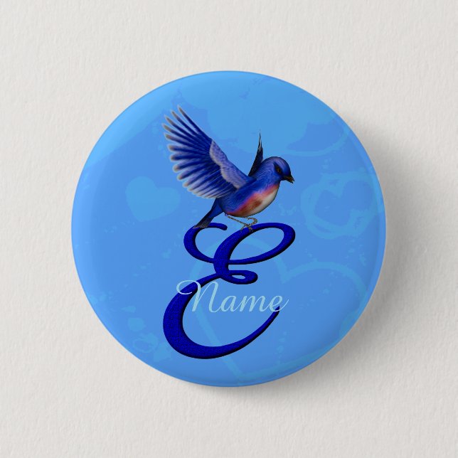 Bluebird Elegant Monogram Initial E Personalized 2 Inch Round Button (Front)
