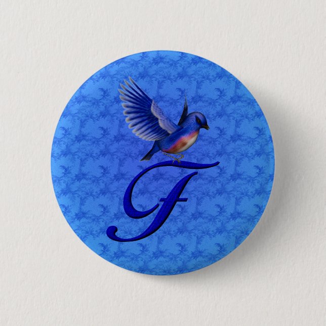 Bluebird Elegant Monogram Initial F 2 Inch Round Button (Front)