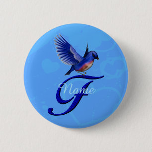 Bluebird Elegant Monogram Initial F Personalized 2 Inch Round Button