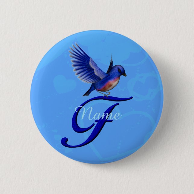 Bluebird Elegant Monogram Initial F Personalized 2 Inch Round Button (Front)