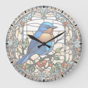 Bluebird Faux Stained Glass Blue Bird Clock