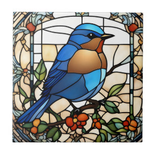 Bluebird Faux Stained Glass Blue Bird Tile