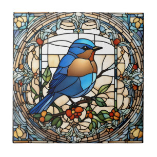 Bluebird Faux Stained Glass Blue Bird Tile