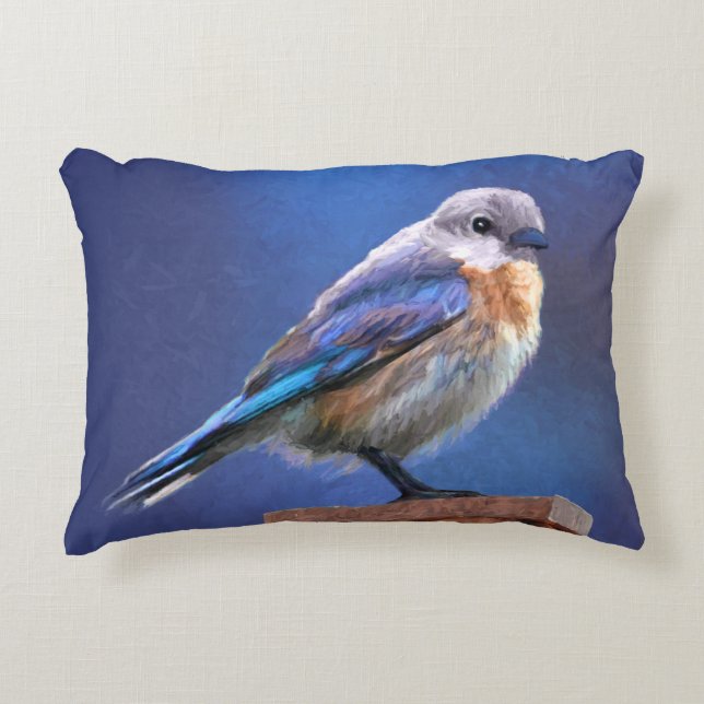 Bluebird (Female) Painting - Original Bird Art Accent Pillow (Front)